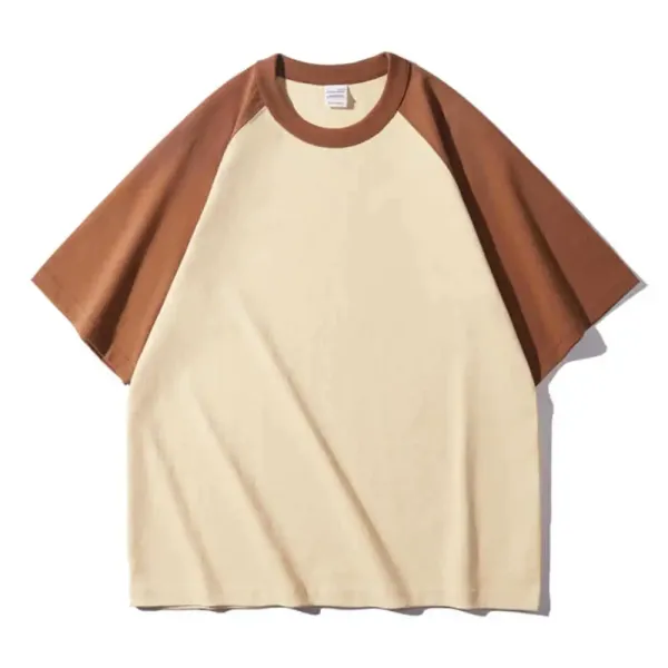 Design Raglan Sleeve Two-Tone T-Shirt Beige and Brown T-Shirt - 1