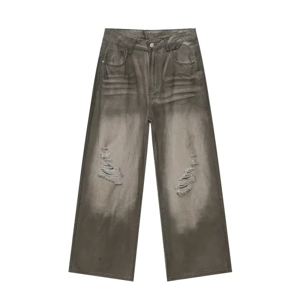 Design Wide-Leg Distressed Gray Jeans - 1