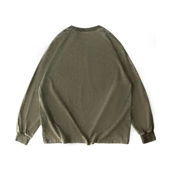 Design Acid Wash Olive Long Sleeve Tee T-Shirts - 23
