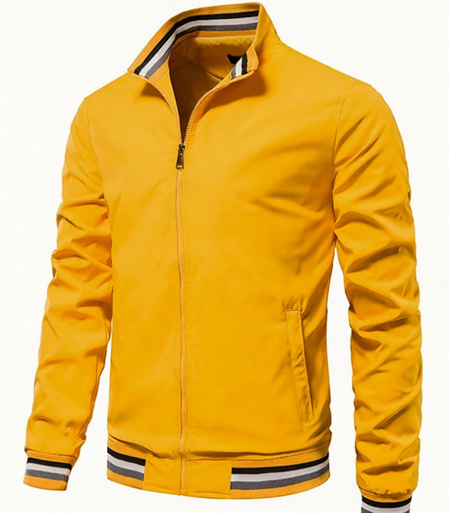 Design Bomber Jacket Yellow with Stripe Trim Outerwear Jacket - 1