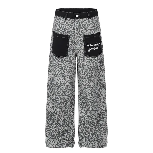 Marcelo Burlon County of Milan Leopard Print Wide-Leg Pants Gray - 1