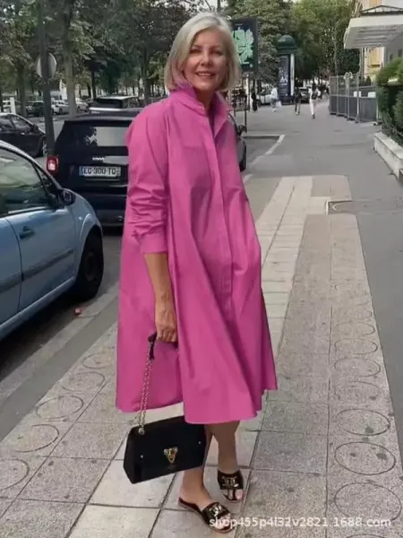 Design Oversized Pink Trench Coat Dress Outerwear - 1