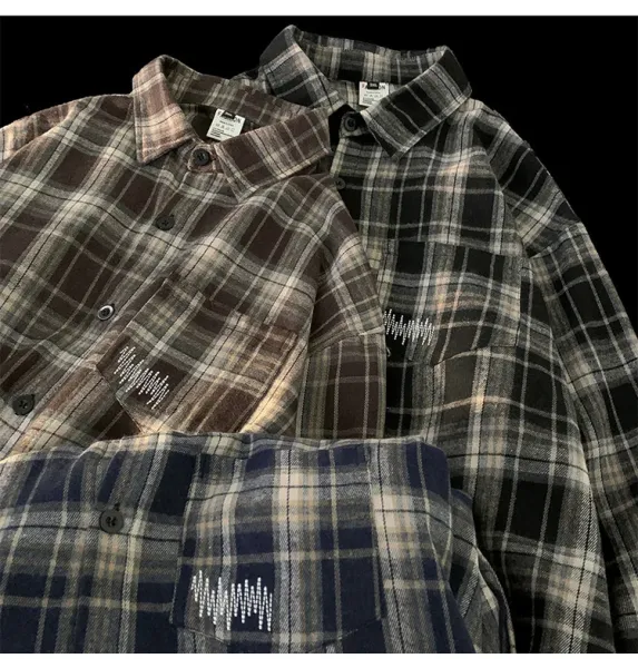 Design Flannel Shirt Brown Gray Plaid Shirt - 17