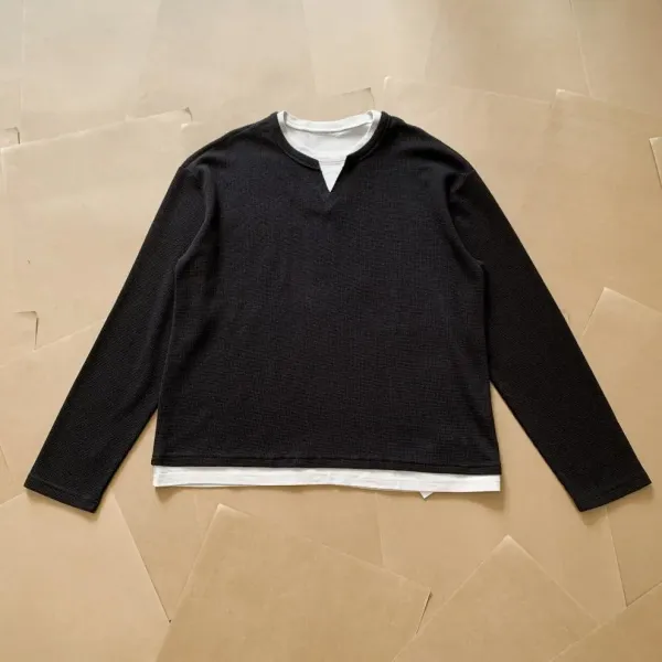 Design Layered V-Neck Thermal Gray Long Sleeve Top - 17