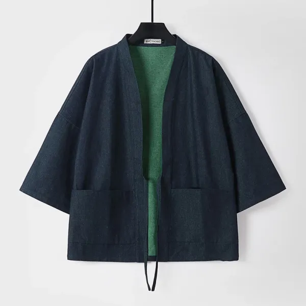 Design Haori-Style Oversized Kimono Jacket Navy Outerwear - 3