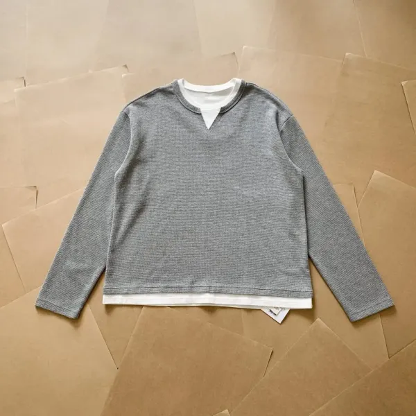 Design Layered V-Neck Thermal Gray Long Sleeve Top - 18