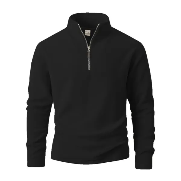 Design Quarter-Zip Fleece Pullover Black Sweater - 1