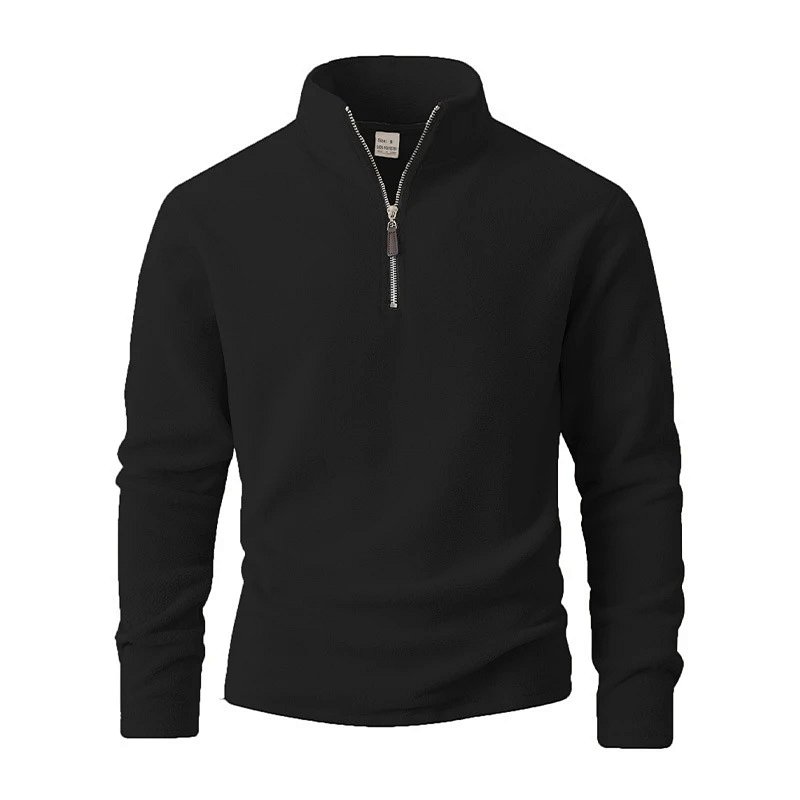 Quarter-Zip Fleece Pullover Black Sweater