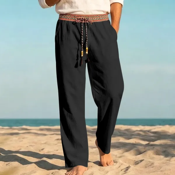 Design Bohemian Linen Drawstring Pants White - 22