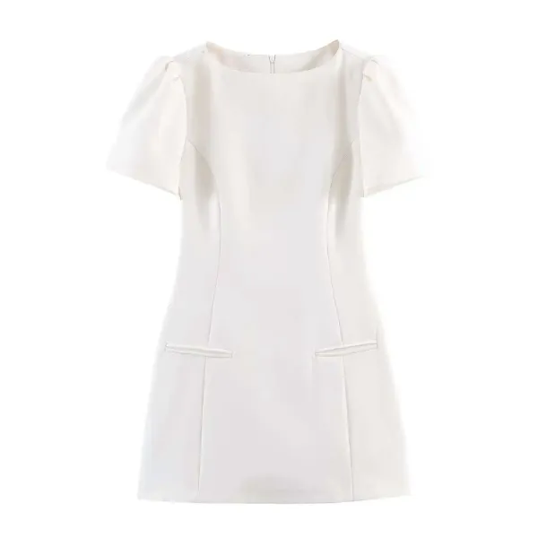 Design Puffed Sleeve Mini Dress Black - 20