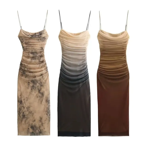 Design Ombre Draped Slip Dress Beige to Black - 3