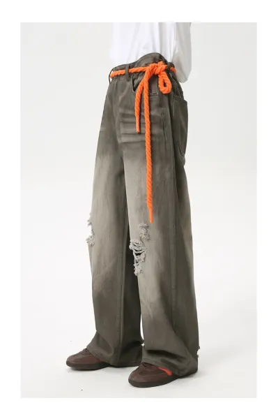 Design Wide-Leg Distressed Gray Jeans - 12