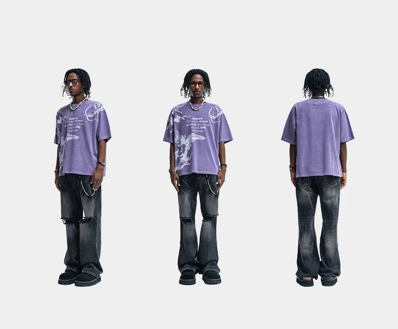Design Cherub Print Acid Wash Gray T-Shirt - 8