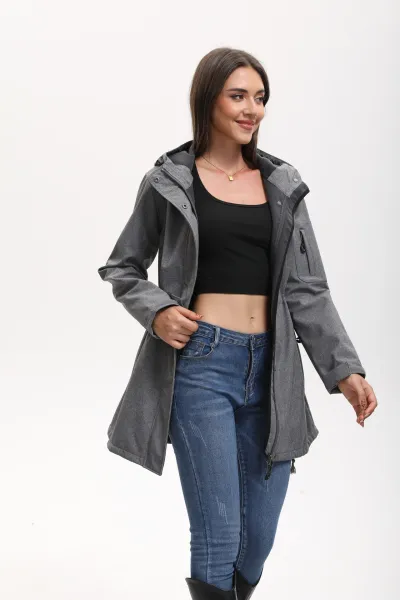 Design Water-Resistant Hooded Trench Coat in Black Outerwear - 5