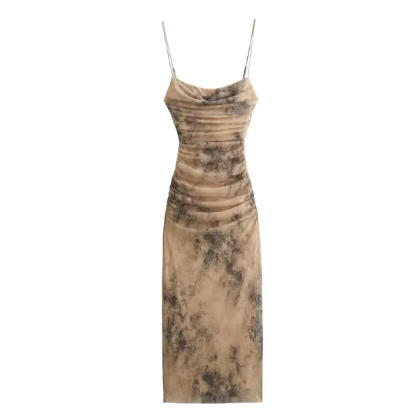 Design Ombre Draped Slip Dress Beige to Black - 7