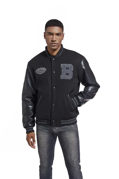 Mitchell & Ness Letterman Jacket Gray Black Outerwear Jacket - 24