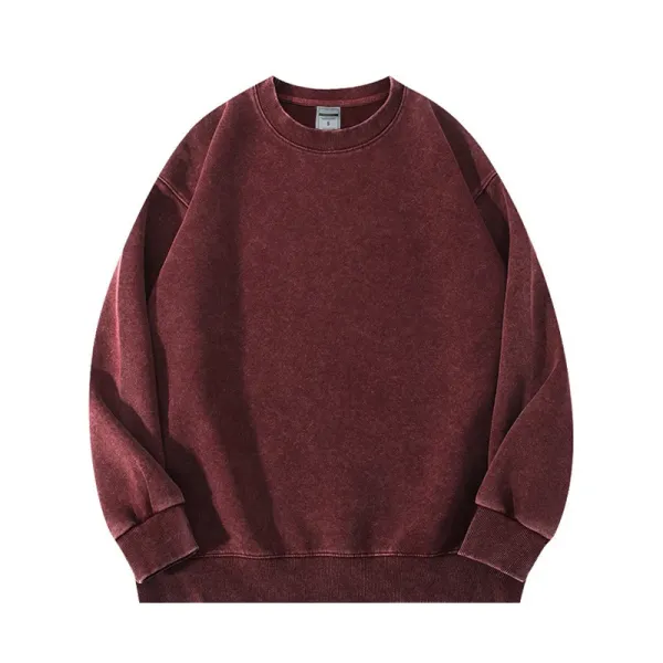 Design Oversized Washed Burgundy Crewneck Sweatshirt Hoodie - 1