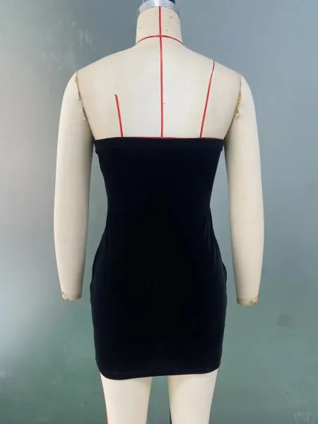 Design Black Velvet Pearl-Embellished Strapless Mini Dress - 13