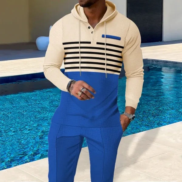 Design Waffle-Knit Hoodie and Jogger Set White / Gray - 4