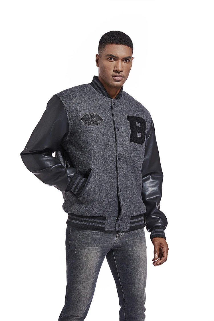 Mitchell & Ness Letterman Jacket Gray Black Outerwear Jacket - 32