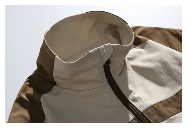 Design Windbreaker Jacket Beige and Brown Color-Block Outerwear - 7