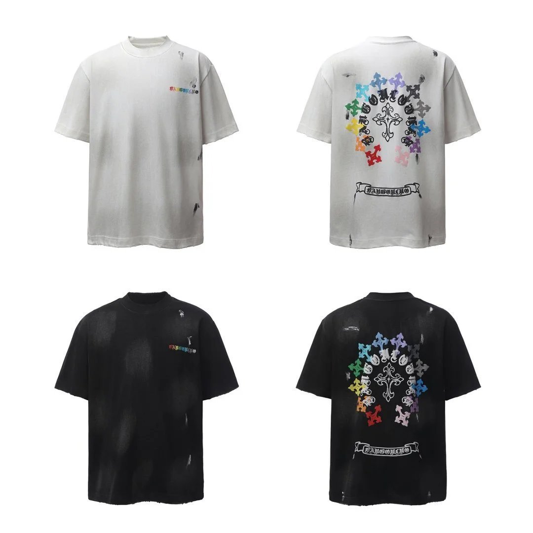 Design Distressed Rainbow Logo T-Shirt White - 4