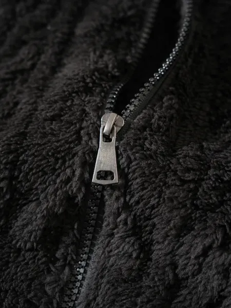 Design Faux Fur Cable Knit Hooded Jacket Gray Outerwear - 23