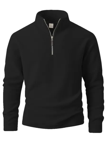 Design Quarter-Zip Fleece Pullover Black Sweater - 14