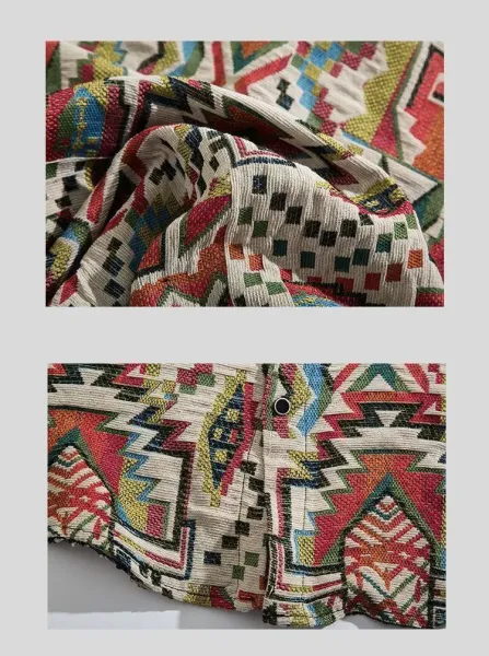 Design Aztec Print Long-Sleeve Button-Up Shirt Black White Tops Shirt - 8