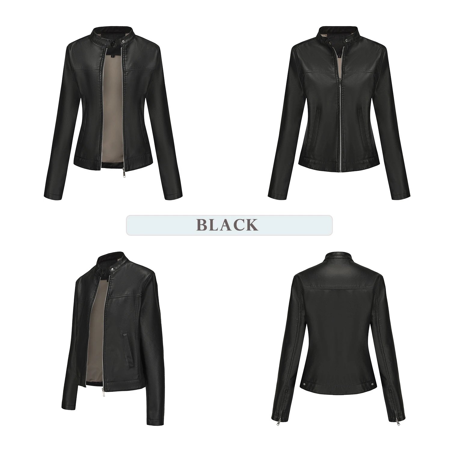 Design Faux Leather Moto Jacket Navy - 20