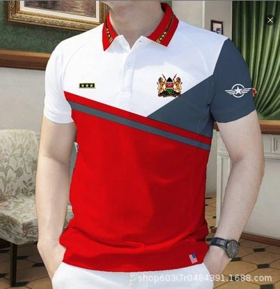 Design Eagle Brand Eagle Print Blue and White Polo Shirt Tops Polo - 13