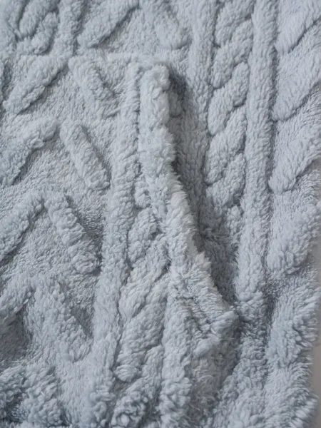 Design Faux Fur Cable Knit Hooded Jacket Gray Outerwear - 7