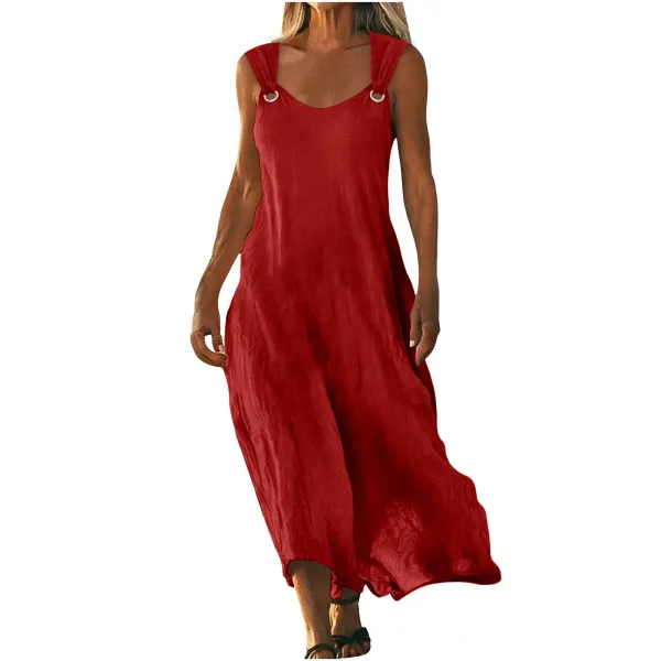 Design Sleeveless Ring-Strap Maxi Dress Red - 1