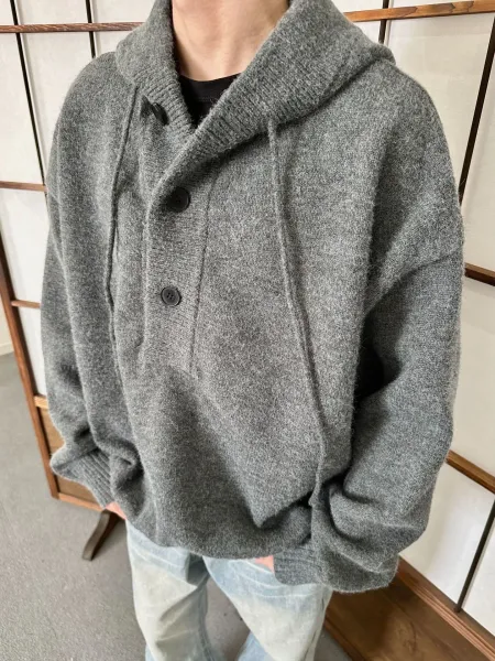 Design Shawl Collar Knit Cardigan Black Outerwear.cardigan - 5