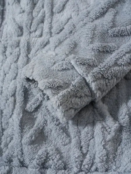 Design Faux Fur Cable Knit Hooded Jacket Gray Outerwear - 9