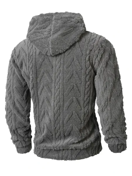 Design Faux Fur Cable Knit Hooded Jacket Gray Outerwear - 11