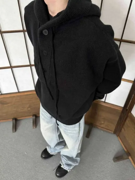 Design Shawl Collar Knit Cardigan Black Outerwear.cardigan - 10