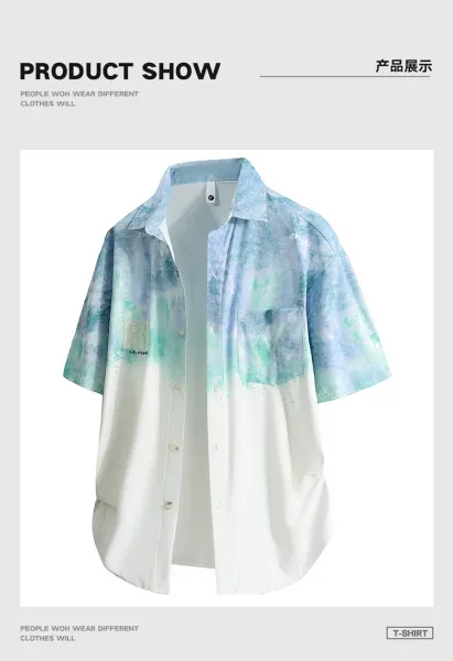 Design Tie-Dye Ombre Short Sleeve Shirt Tops Shirt - 15