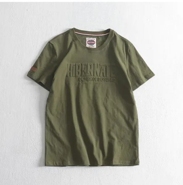 Design American Vintage Logo Embossed T-Shirt Dark Green T-Shirt T-Shirts - 12