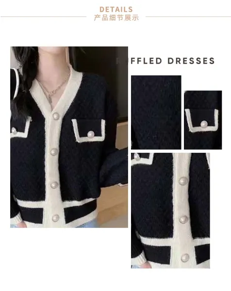 Design Chanel-Inspired Tweed Cardigan Black and Cream Knit Cardigan Outerwear.cardigan - 11