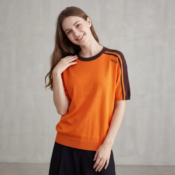 Design TAYCO Color-Block Knit T-Shirt Orange T-Shirts - 1