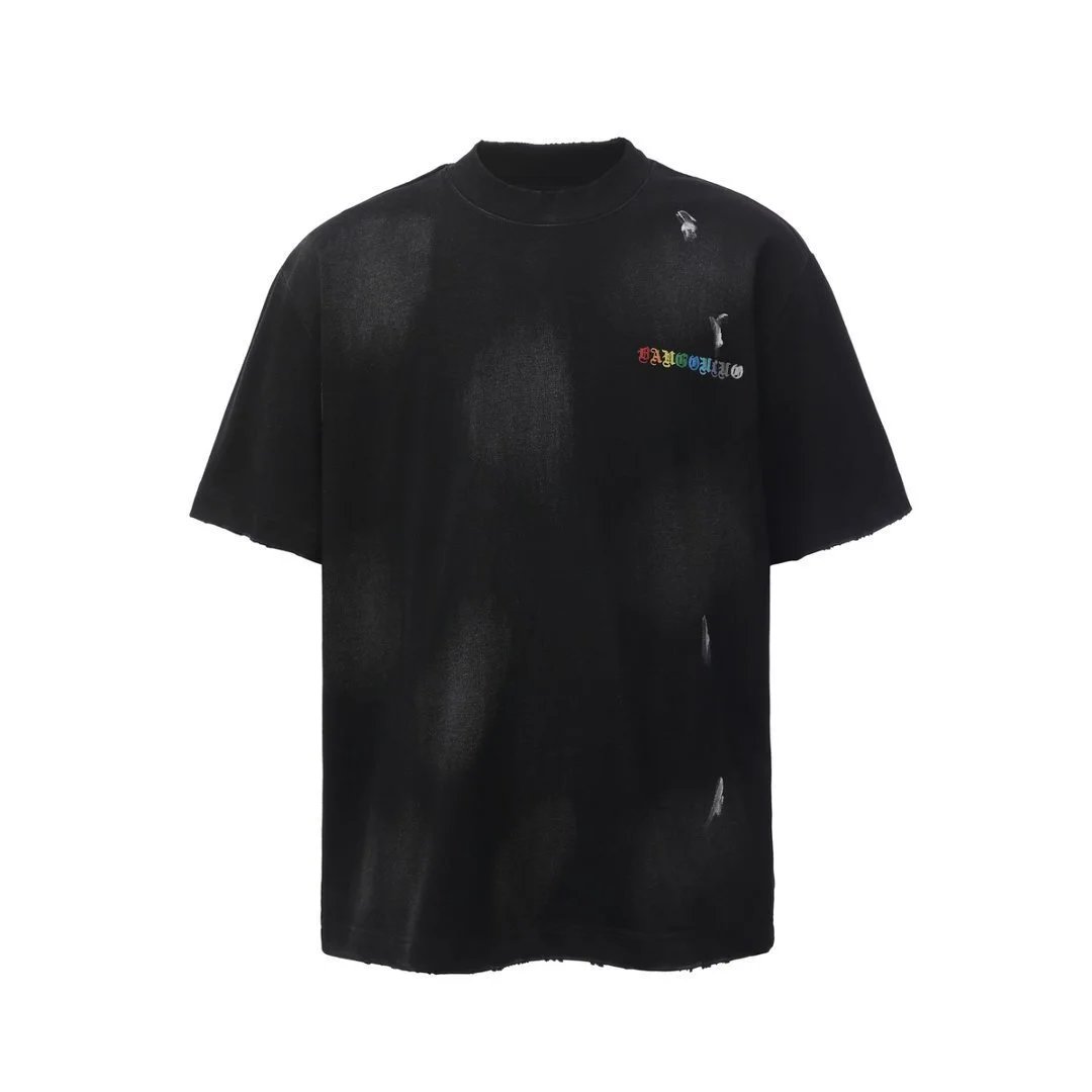 Design Distressed Rainbow Logo T-Shirt White - 7