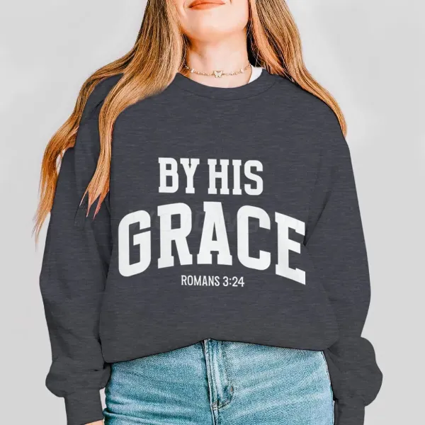 Design By His Grace Romans 3:24 Graphic Sweatshirt Charcoal Gray Hoodie - 1