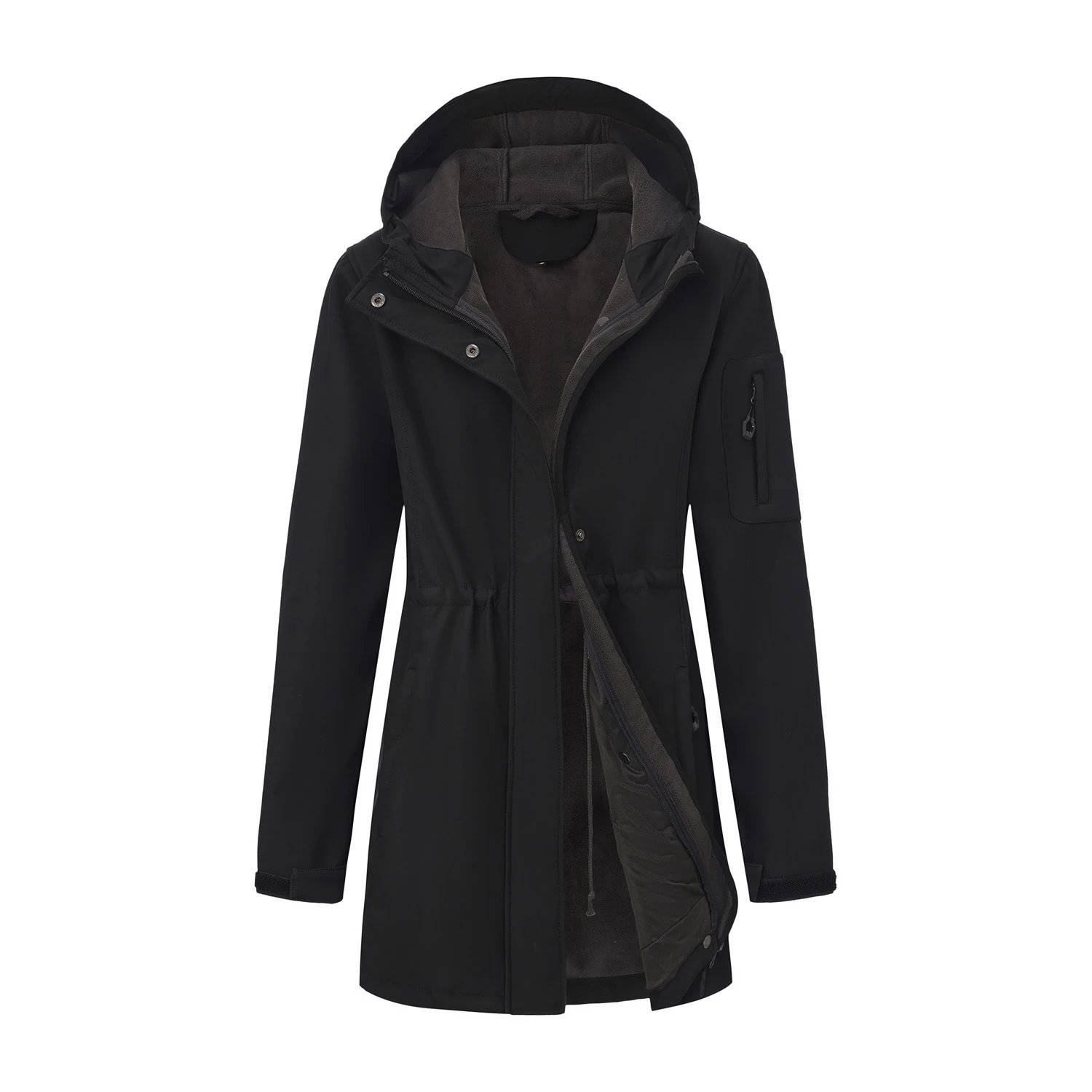 Design Water-Resistant Hooded Trench Coat in Black Outerwear - 36
