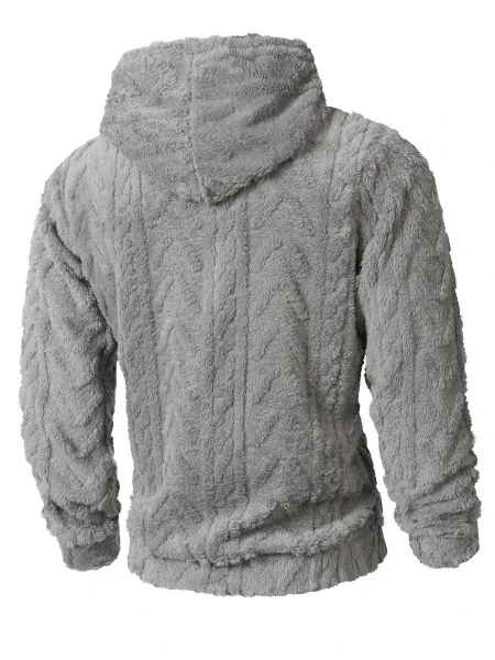 Design Faux Fur Cable Knit Hooded Jacket Gray Outerwear - 25