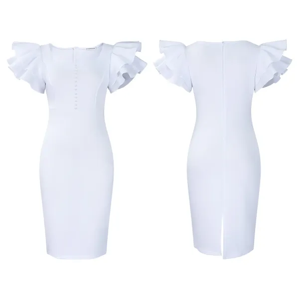 Design Metamorphosis Girl Ruffled Sleeve Bodycon Dress White Dress - 47