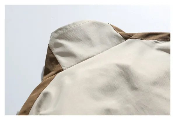 Design Windbreaker Jacket Beige and Brown Color-Block Outerwear - 14