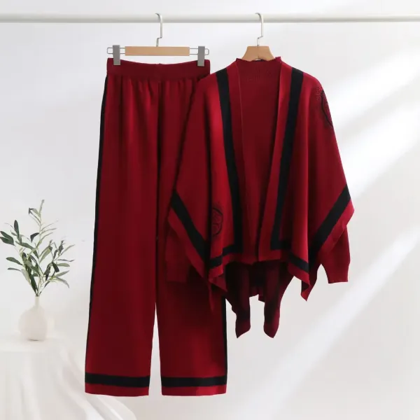 Design Kimono-Style Cardigan and Pants Set Brown with White Stripe - 9