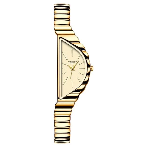Design Triangular Dial Gold Tone Quartz Watch Watches - 1