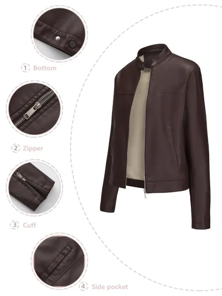 Design Faux Leather Moto Jacket Navy - 10